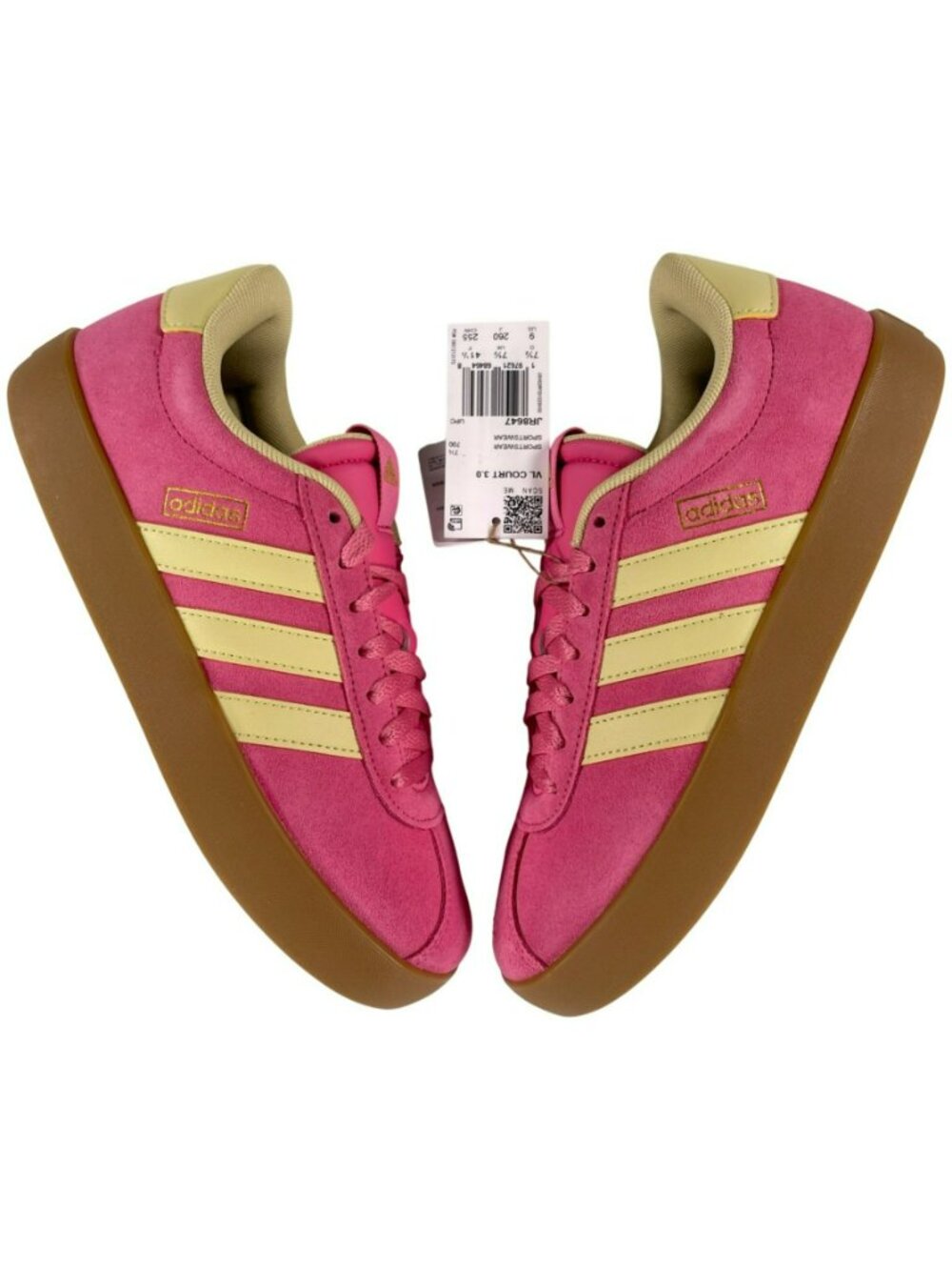 Adidas VL Court 3.0 Shoes Pink & Yellow Athletic Suede Sneakers Women's Sz 9 NEW - Picture 3 of 13